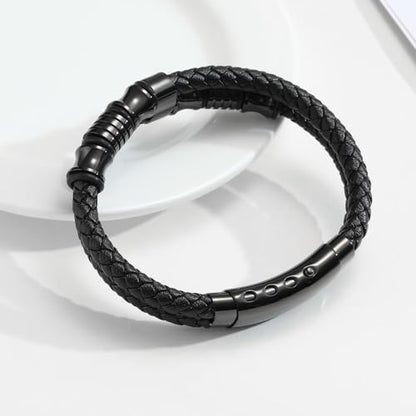 VNOX Men's Inspirational Mantra Engarved Handmade Braided Leather Adjustable Cuff Bangle Bracelet Encouragement Motivational Gift for Men - style: Black-Metal-Bead