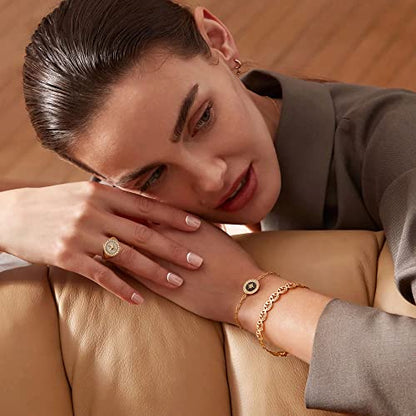 PERNNLA PEARL Dainty Gold Bar Bracelet for Women Simple Delicate Thin Cuff Bangle Hook Bracelet 18K Gold Plated Handmade Minimalist Jewelry - color: 11.Smiley Face