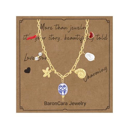 2 PCs Gold Plated Necklace Set for Women - Non Tarnish Jewelry Gift with Fashion Design - style: Charm