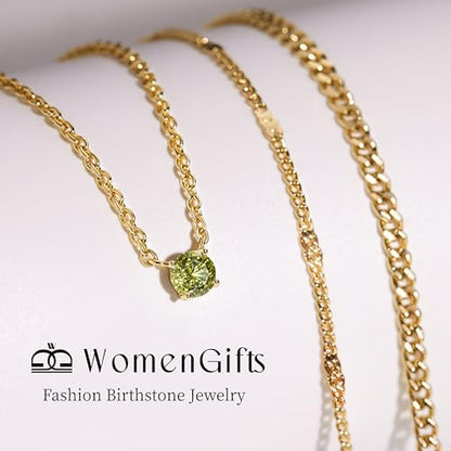 WomenGifts Layered Gold Necklaces for Women, 14K Gold Sterling Silver Plated Dainty Pendant Necklace Set Non Tarnish, Chunky Stackable Cuban Chain Choker, Trendy Birthstone Vacation Jewelry Gift - color: Gold, style: Cubic Zirconia-Created Peridot-Aug