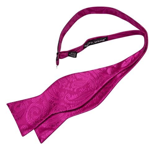 YOHOWA Bow Ties for Men Self-tied Silk Bowtie Solid Color with Lapel Pin and Handkerchief Cufflinks for Wedding Party Prom - color: Hot Pink Paisley a