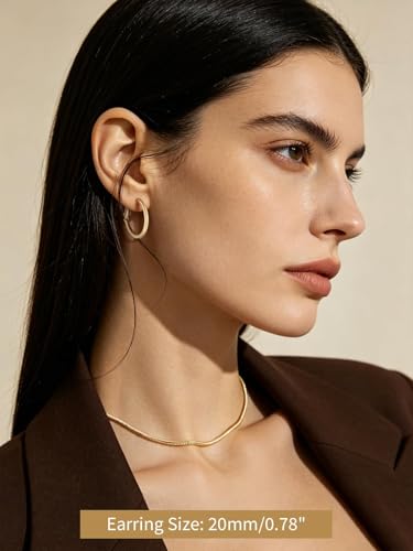 FindChic Thin Hoop Earrings for Women,Silver/Black/Gold Plated 20-100mm - color: Gold, size: 20mm