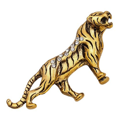 HETICA Vintage Animal Dragon Skull Wolf Crown Lion Brooch for Men Women Suit Tie Dress Lapel Pin Fashion Jewelry - style: Vintage Gold Tiger