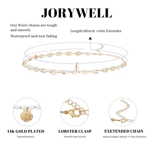 14K Gold Plated Waist Chain for Women Layered Waist Beads Belly Chain Belt, Waterproof Summer Beach Body Jewelry for Bikini, Festival Vacation Accessories for Women - style: Conch Beads