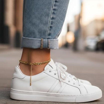 Stainless Steel Chain Ankle Bracelet for Women Adjustable Waterproof Anklet - color: Gold / 5mm Cuban
