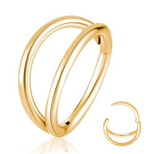 Titanium Septum Rings, Nose Rings Hoops for Women, Segment Nose Rings 16G 8mm/10mm Hypoallergenic Cartilage Conch Helix Rook Hoop Earrings - color: Double Stacked-Gold, size: 16 Gauge 8mm