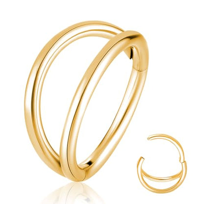 Titanium Septum Rings, Nose Rings Hoops for Women, Segment Nose Rings 16G 8mm/10mm Hypoallergenic Cartilage Conch Helix Rook Hoop Earrings - color: Double Stacked-Gold, size: 16 Gauge 8mm