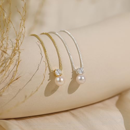 WFYOU Silver Gold Pearl Necklaces for Women 14K Gold Plated Dainty Necklace | Wedding Charm Pendant Necklace, Simple Pearl Necklace Waterproof Non Tarnish, Pearl Jewelry, Mothers Day Bridesmaid Gifts - color: Gold, size: 6mm