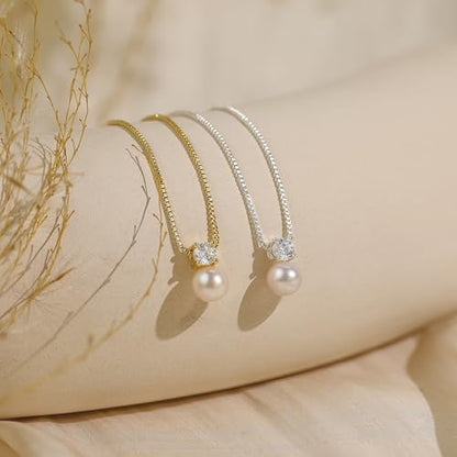 WFYOU Silver Gold Pearl Necklaces for Women 14K Gold Plated Dainty Necklace | Wedding Charm Pendant Necklace, Simple Pearl Necklace Waterproof Non Tarnish, Pearl Jewelry, Mothers Day Bridesmaid Gifts - color: Gold, size: 6mm