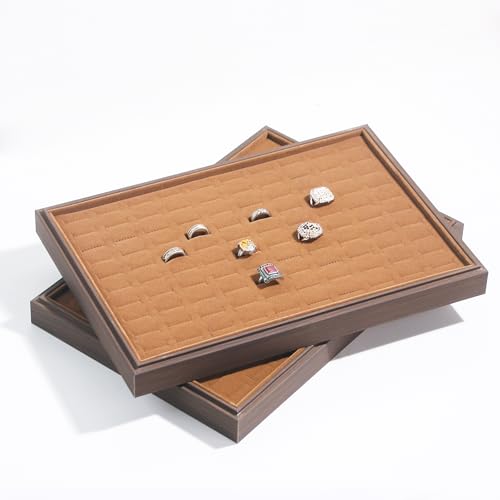 Wood Jewelry Organizer Tray, Rings Display (Brown, 2Pc, Rings) | Stackable Jewelry Display, Rings Holder, Rings Organizer, Rings Tray, Earrings Organizer - size: Rings+Rings