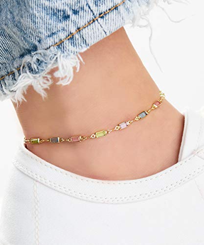 Barzel 18K Gold Plated Gold and Multi Color Crystal Baguette Anklet - color: BR199-10