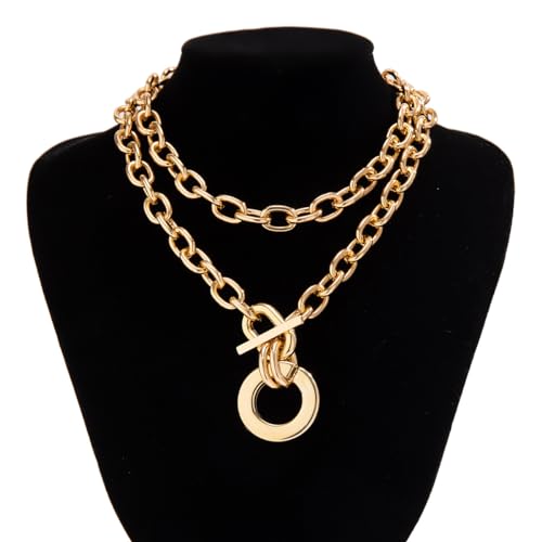 CSIYANJRY99 Chunky Gold Necklaces for Women,Multilayer Punk 80s Hip Hop Necklace,Layered Cuban Link Chain Statement Necklace 90s Freaknik Outfit Accessories for Women - color: Gold Larered Neckalce 1
