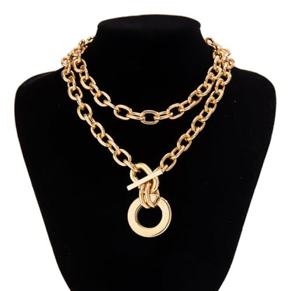 CSIYANJRY99 Chunky Gold Necklaces for Women,Multilayer Punk 80s Hip Hop Necklace,Layered Cuban Link Chain Statement Necklace 90s Freaknik Outfit Accessories for Women - color: Gold Larered Neckalce 1