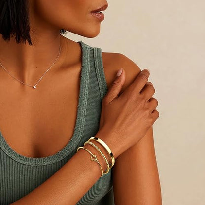 925 Sterling Silver Bracelets for Women Stack, Trendy Tennis Bangle Cuff Jewelry Set 14K Gold Plated, Adjustable Bracelet Set for Wrist Essentials, Women Fashion Watch Band Acecessories - style: Braccelet_4pcs_03