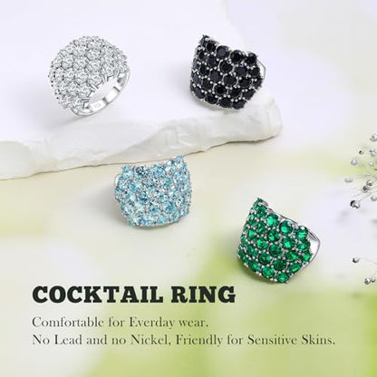 925 Sterling Silver Pave Birthstone Chunky Statement Rings for Women Men | 14K Gold Plated/Silver Large Dome Ring Birthday Cocktail Jewelry,Size 6 to 10(with Gift Box) - color: 13-Created Black Spinel