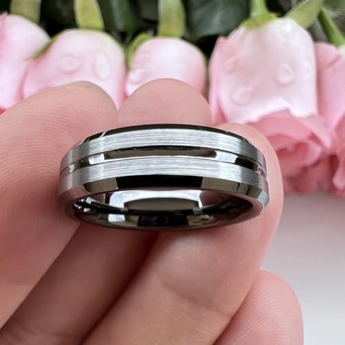 TUTISS 6mm 8mm Silver/Black/Blue/Gunmetal/Gold/Rose Gold Tungsten Rings for Men Women Fashion Engagement Wedding Bands Matte Finish Beveled Edges Comfort Fit - color: 6mm Gunmetal Brushed