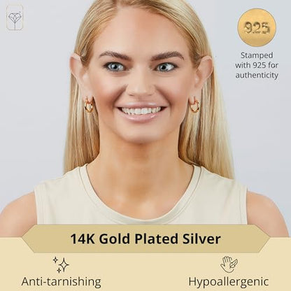 14k Yellow Gold Plated Hoop Earrings for Women with Click Top | Anti Tarnish Lightweight Chunky 14K Gold Hoop Earrings | Hypoallergenic Gold Plated Earrings 0.6 to 1.2 Inches by MAX + STONE - style: Polished 3mm