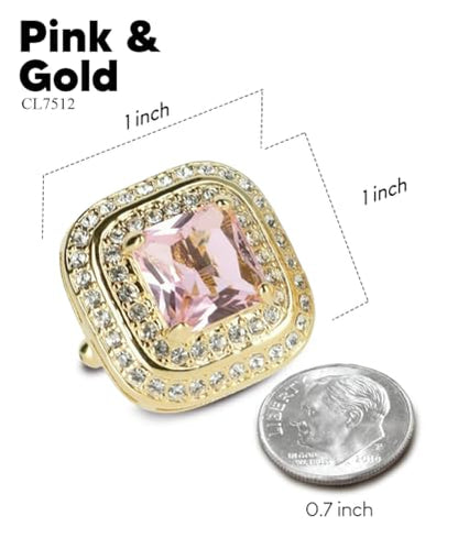 Square Colored Crystal Double Diamond Set Cufflinks - color: Pink/Gold