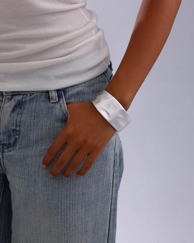 Bangle Bracelets for Women | 14K Gold Plated Trendy Wide Bracelets | Hinged Arm Cuff Bangles Chunky Bracelet for Women - color: Matte Silver