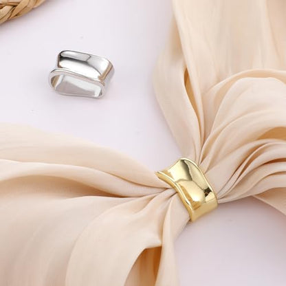 2 Pcs Scarf Clip Oblate Silk Scarf Ring Brooch Gold & Silver Metal Clips Shawl Slide Buckle Scarfs Wrap Clasp Clip Rings Brooches Fashion Accessory for Shawls and Scarves