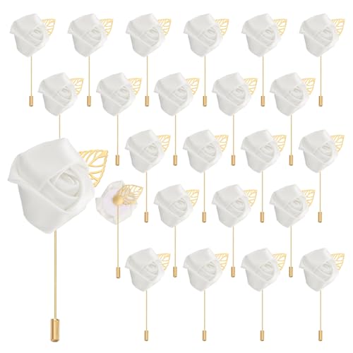 uxcell 24pcs Pure White Rose Boutonnieres Flower Pins for Wedding | Buttonholes Pocket Boutonnieres for Wedding Ceremony Anniversary Prom Formal Dinner Party - color: Pure White