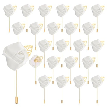 uxcell 24pcs Pure White Rose Boutonnieres Flower Pins for Wedding | Buttonholes Pocket Boutonnieres for Wedding Ceremony Anniversary Prom Formal Dinner Party - color: Pure White