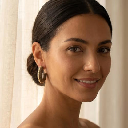 Gold Plated Resin Chunky Hoop Earrings Hypoallergenic Push Back Hoops for Sensitive Ears - color: taupe