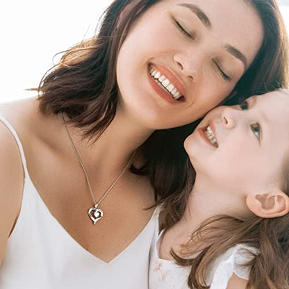Mom Necklace 925 Sterling Silver Heart Necklaces for Women - color: 01-White Gold