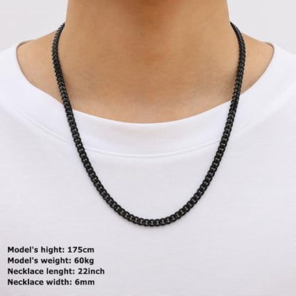 Fiusem Silver Tone/Black/14K Gold Plated Chain Necklace for Men, 5mm/6mm/7.5mm/8mm/9mm Stainless Steel Cuban Link Chain Necklace, Men's Chains 18-28 Inch Jewelry Gifts - size: 18", style: 6mm black