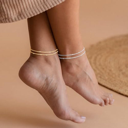 Gold/Silver Ankle Bracelets for Women,14K Gold Anklets for Women Waterproof Sparkly Chain Rhinestone Anklets Set Stackable Layered Anklet Bracelets for Women Beach Gold Jewelry Gift - style: Layered Sparkly GD/SL