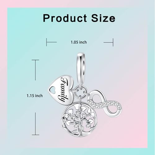 Family Love Mother Daughter Grandma Charm 925 Sterling Silver fits Bracelets Necklace Pendant Bead Charms Jewelry Gift for Women Family Friends - color: Family Tree Forever Charm