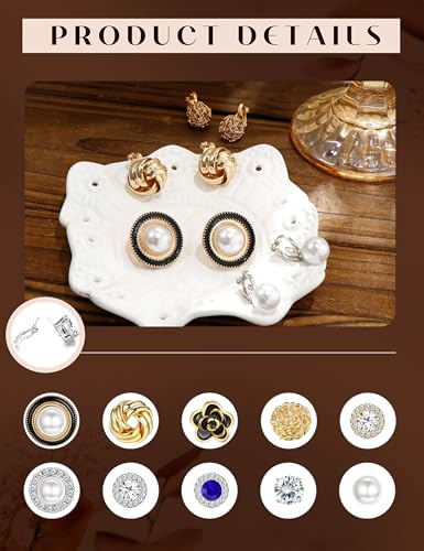 FIBO STEEL 10 Pairs Clip Earrings for Women Clip On Earrings for Non Pierced CZ Flower Simulated Freshwater Pearl Twist Knot Clip Earrings Sets Gold Silver Tone