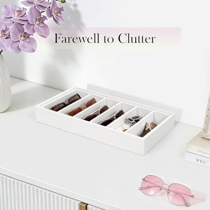 Velvet Sunglass Organizer Tray, Stackable Glasses Case for Drawer, Eyeglasses Watches Jewelry Display Holder Women Men