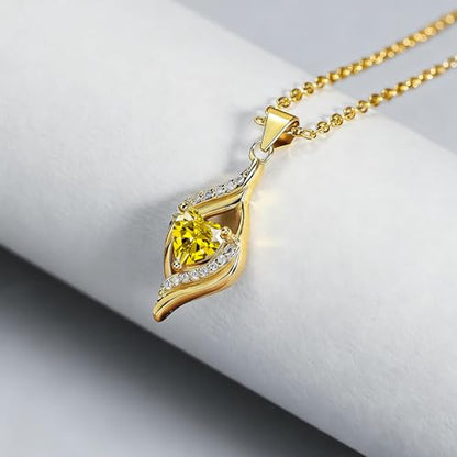 Birthstone Necklace for Women, 14K Gold Plated Heart Cubic Zirconia Pendant, Dainty Birthstone Jewelry Necklace Gifts for Birthday, Valentine’s Day Mother's Day - color: November-Citrine