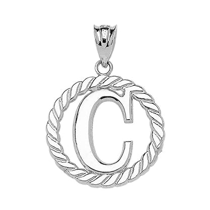Claddagh Gold Fine 925 Sterling Silver Personalized Initial A-Z Roped Circle Charm Pendant - style: C