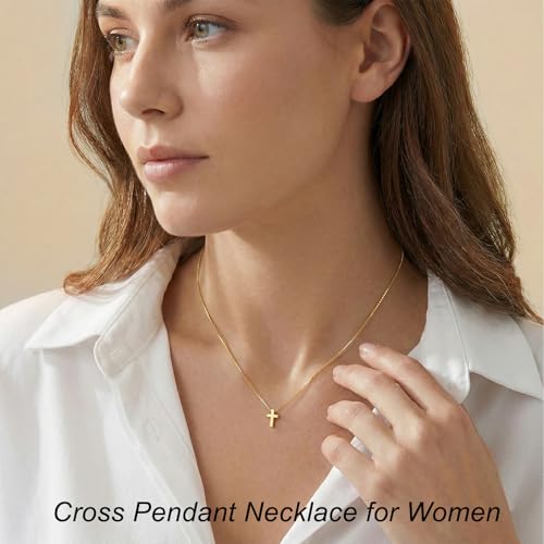 Poxtex Cross Necklace for Women Teen Girls, Dainty 14K Gold Silver Plated Cross Choker Jewelry Non Tarnish Waterproof Cute Simple Small Necklace Christian Baptism Religious Faith Jewelry Gifts - color: 01 Tiny Cross - Gold