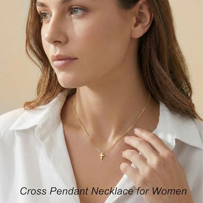 Poxtex Cross Necklace for Women Teen Girls, Dainty 14K Gold Silver Plated Cross Choker Jewelry Non Tarnish Waterproof Cute Simple Small Necklace Christian Baptism Religious Faith Jewelry Gifts - color: 01 Tiny Cross - Gold