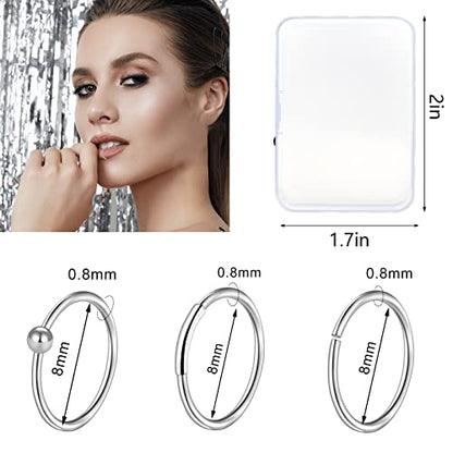 27-60 Pcs Nose Rings for Women Nose Piercing Jewelry Silver Nose Rings Studs 20G Surgical Nose Rings Hoops Nose Rings L Shaped Studs Screw Stainless Steel Nose Piercings for Women Men - color: Silver C-47 Pcs