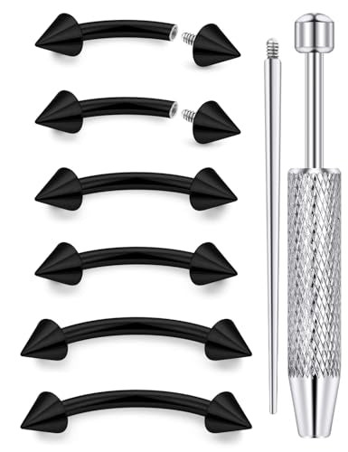 Internally Threaded Eyebrow Piercing Jewelry Surgical Steel Tiny Eyebrow Rings Vertical Labret Lip Jewelry Small Ear Rook Earring for Women Men 18g 16g 14g Plus Piercing Ball Grabber Tool - color: black, size: 18g,spike end