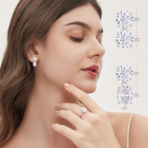 Cubic Zirconia Stud Earrings for Women,18K White Gold Plated,Women's 925 Sterling Silver Simulated CZ Earrings with Pear/Round/Princess/Oval Cut. - style: Oval-Round