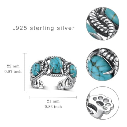 Genuine Turquoise Rings for Women 925 Sterling Silver Daisy Western Rings Vintage Nature Gemstone Real Turquoise Jewelry for Women