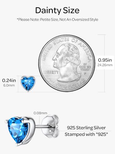 ChicSilver 925 Sterling Silver Earrings Sparkling Heart/Round/Princess Cut Birthstone Earrings for Women Birthday Jewelry with Gift Box - style: B.December(Blue Topaz)-Heart Cut