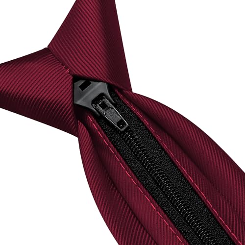 GUSLESON 3.15"（8cm） Mens Pre-tied Adjustable Zipper Tie Solid Necktie for Business and Wedding - color: Burgundy