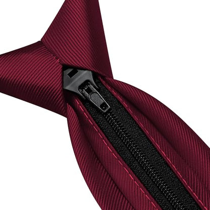 GUSLESON 3.15"（8cm） Mens Pre-tied Adjustable Zipper Tie Solid Necktie for Business and Wedding - color: Burgundy