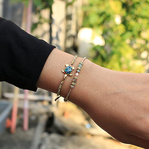 KELITCH Crystal Agate Friendship Bracelet Handmade Seed Beads Adjustable Bracelets for Women - color: Beige
