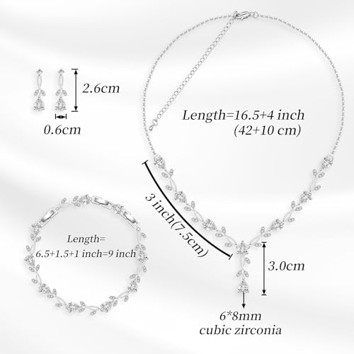 Jewelry Set for Women Bride Bridesmaid Wedding Party Prom Necklace Earrings Bracelet Set Gift for Mother Wife Friend - color: White