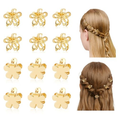 CWJCYTNSN 12PCS Gold Metal Flower Claw Hair Clips for Women Girls - 0.6" Mini Nonslip Bangs Clips for Thick, Thin, Curly Hair Accessories - color: Gold flower