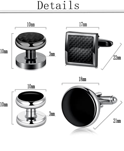 10Pcs Cufflinks for Men Classic Design Carbon Fiber Cufflinks Tuxedo Shirt Stud Set for Wedding Business Birthday Meeting Black Tone Cufflinks - style: A:10Pcs, round