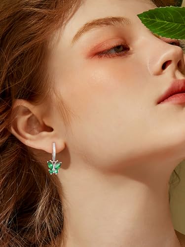 Bestyle Gold Butterfly Earrings for Women, Dainty Cute Birthstone Studs Hypoallergenic Jewelry, Great Birthday Gift - style: 05.May(Emerald)-DANGLE
