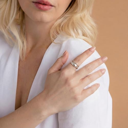 Gold Rings for Women Men Non Tarnish, Waterproof Chunky 14K Gold Plated Dainty Stackable Rings Trendy Statement Pinky Thumb Rings Engagement Eternity Wedding Band Ring Stacking Gold Jewelry Size 3 4 5 6 7 8 9 10 11 - color: Silver, size: 9